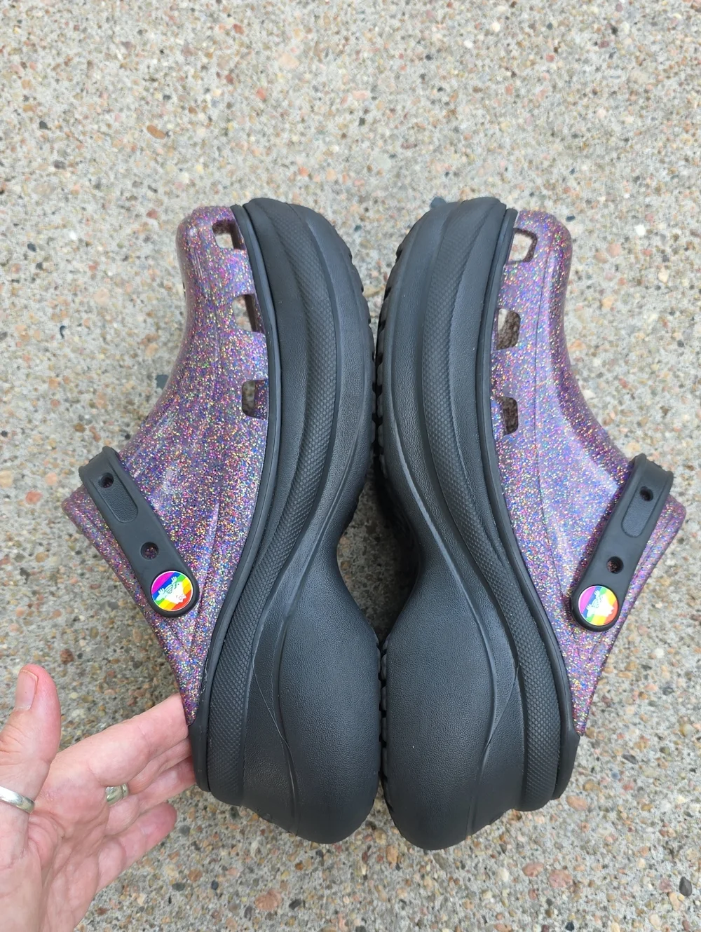 Crocs Classic Bae Chunky Platform Multi Glitter Translucent Clogs Pride Edition